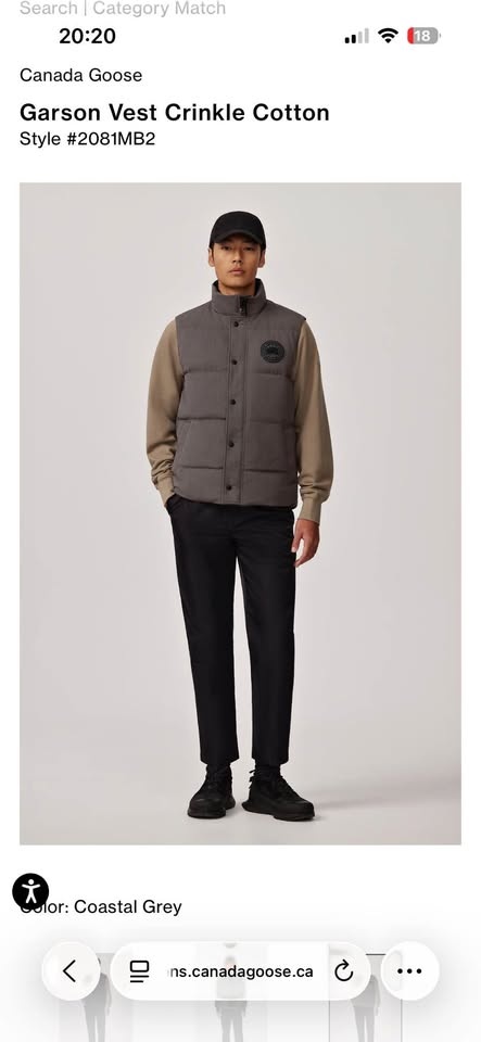 Canada Goose Garson Vest Crinkle Cotton Men's M Grey