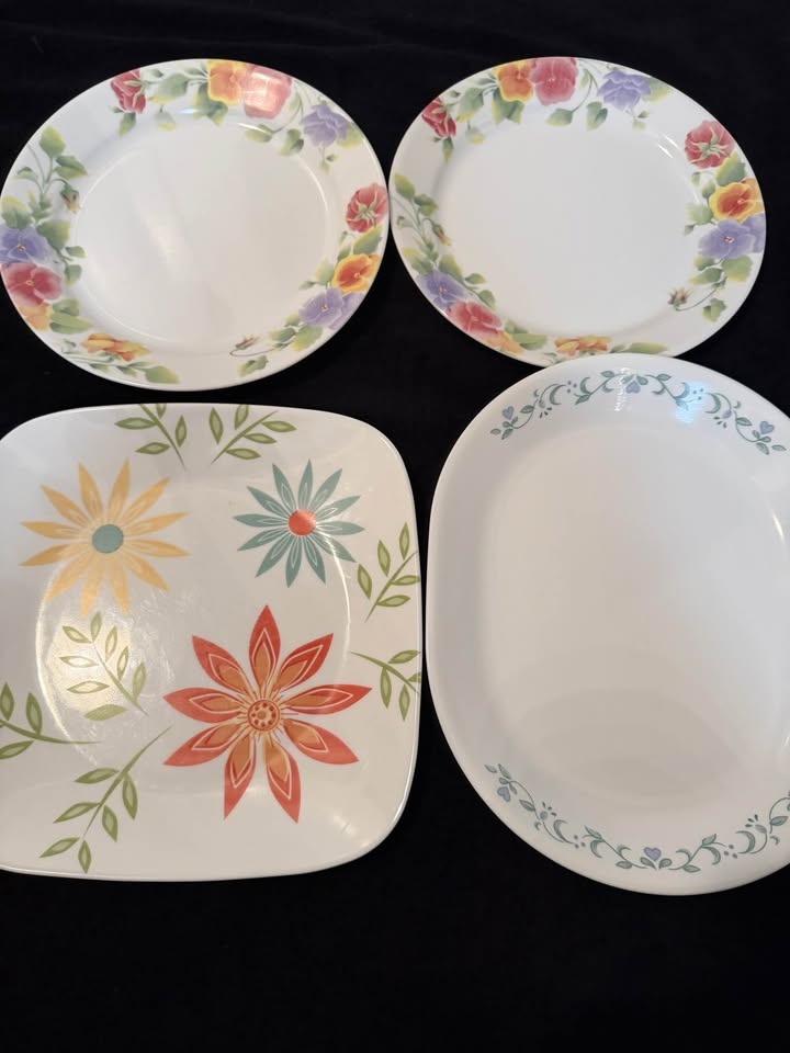 Corelle Dinnerware Set + 2 Floral Plates – 10 Pieces 🍽️✨ - photo 2