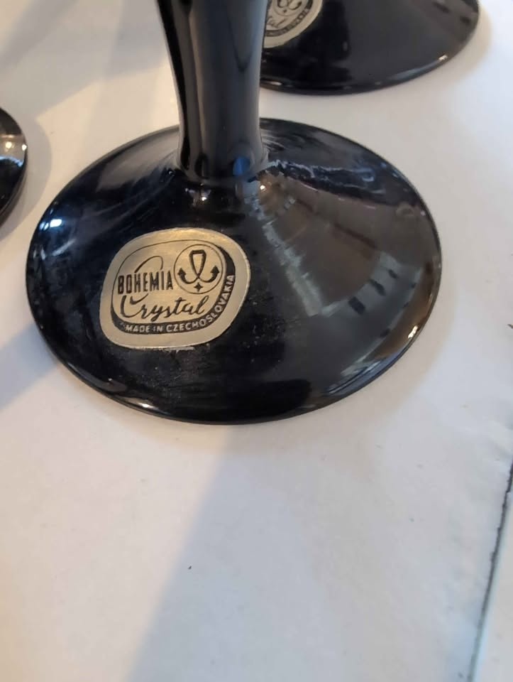 Vintage Bohemia Crystal Black Stemware Set with Decanter - photo 2