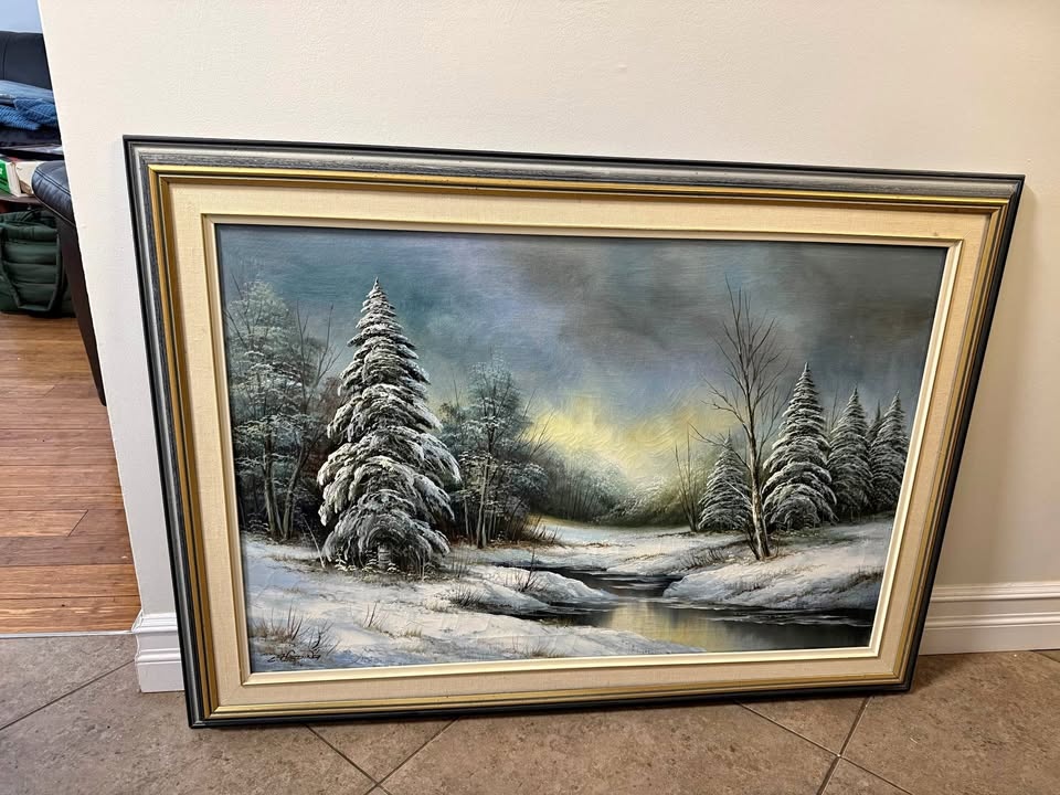 Signed L Harding Oil on Canvas - Winterscape