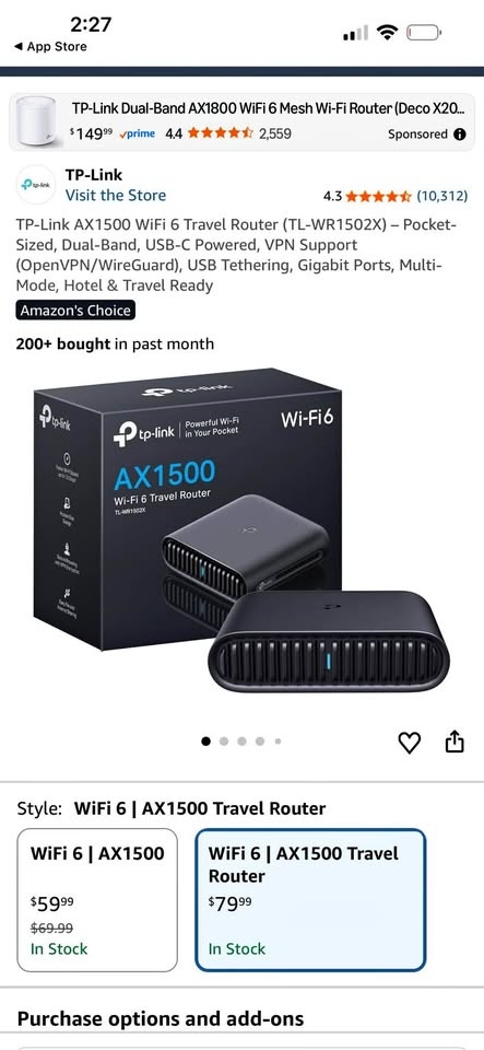 TP-Link AX1500 WiFi 6 Travel Router (TL-WR1502X) - New