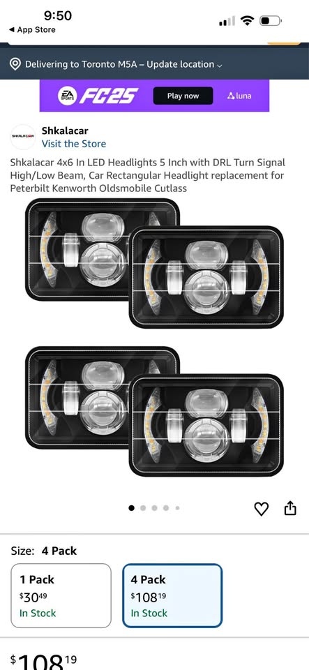 4 New LEDUR 4x6 Inch LED Headlights - $80