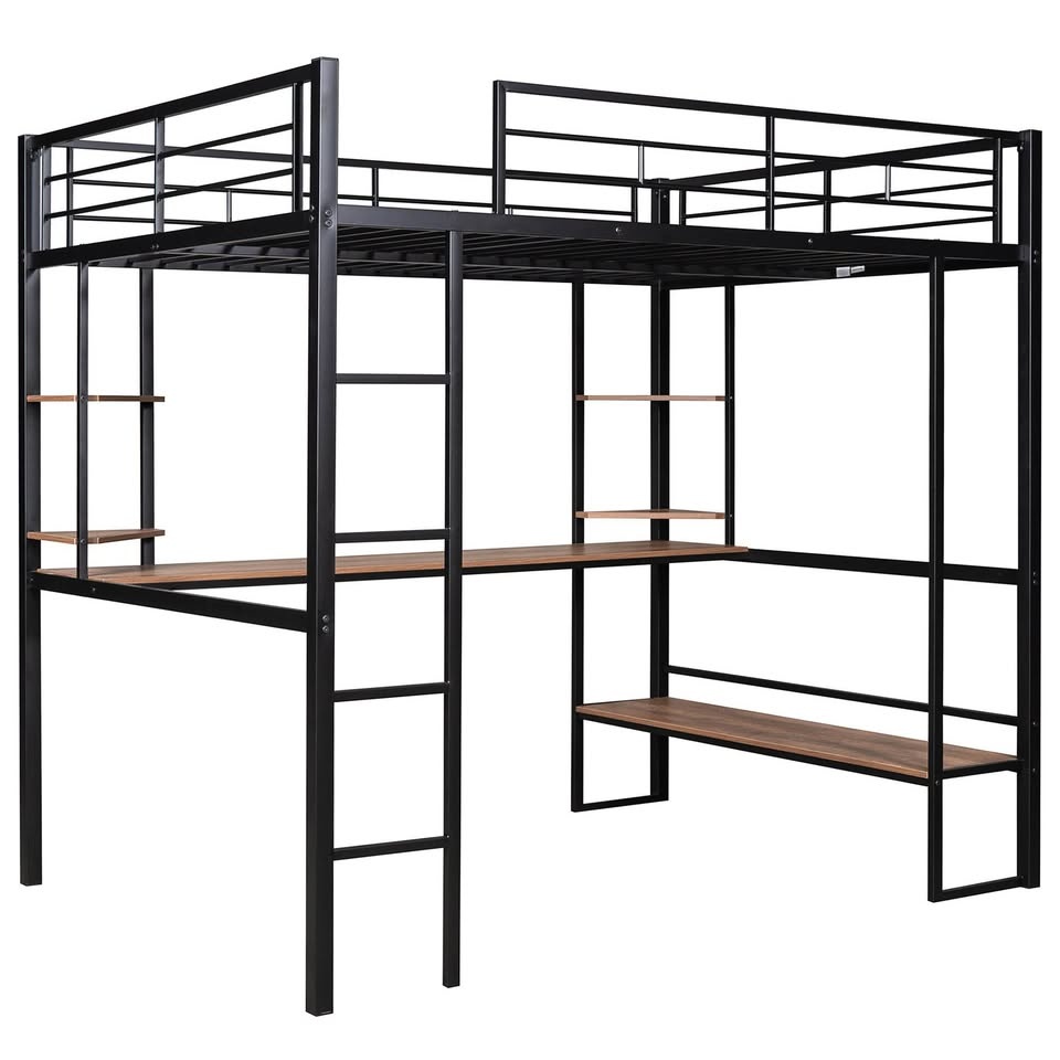 Full Size Loft Bed with Desk & Shelves – Metal Frame - photo 2