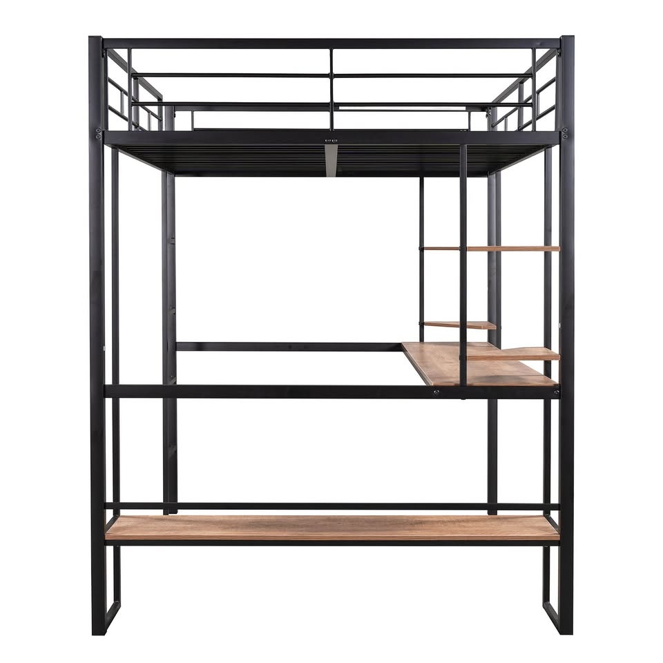 Full Size Loft Bed with Desk & Shelves – Metal Frame - photo 3