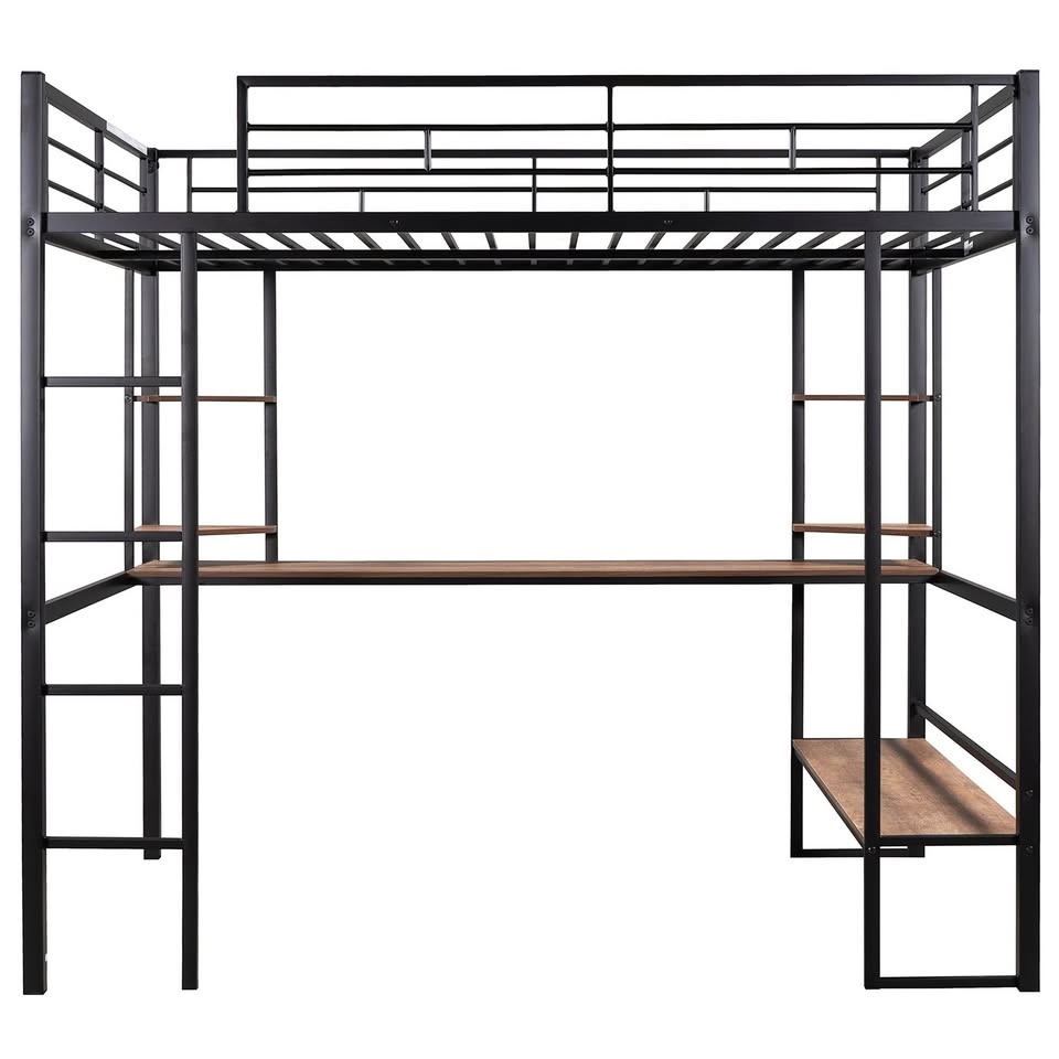 Full Size Loft Bed with Desk & Shelves – Metal Frame - photo 5