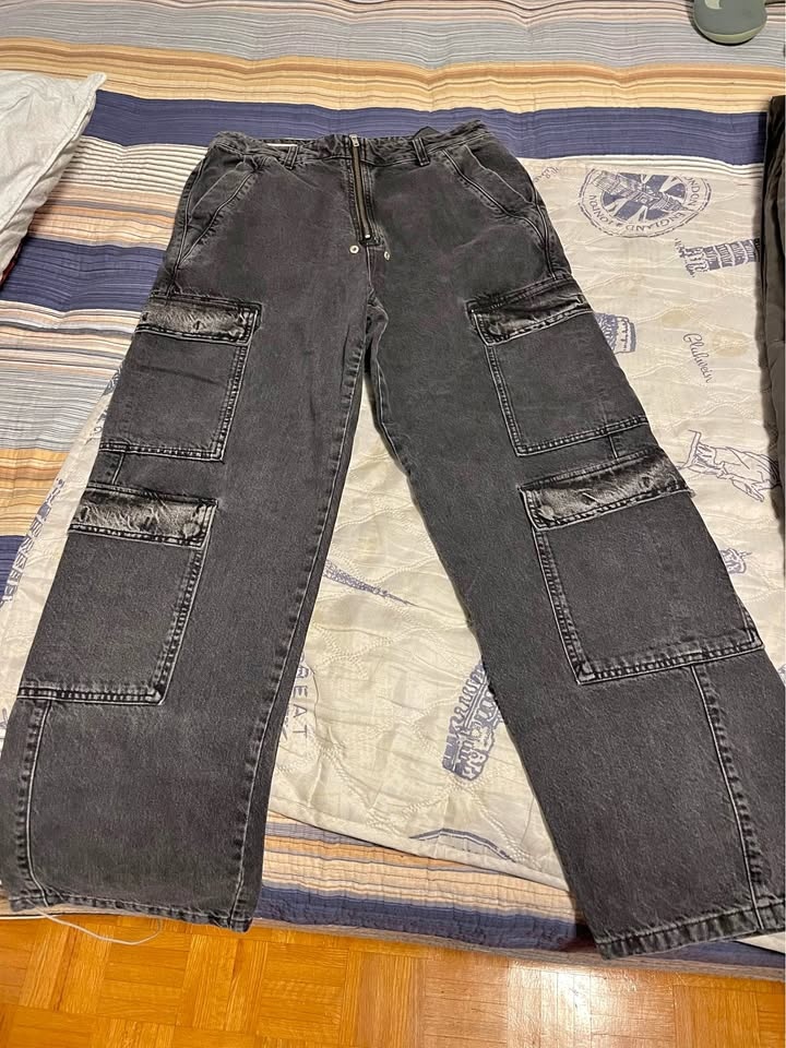 ZARA Zipper Cargo Pocket Pants Denim Jeans 5585/400/800 Sz 32