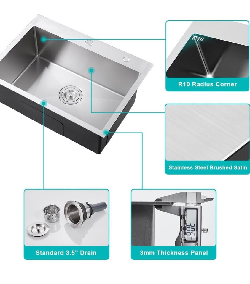 Premium 25” Stainless Steel Drop-In Kitchen Sink - photo 5