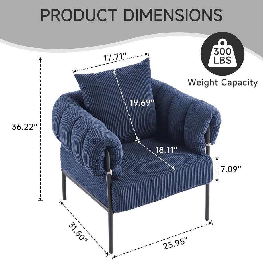 Modern Blue Accent Chair with Pillow – Cozy Upholstered Reading - photo 2