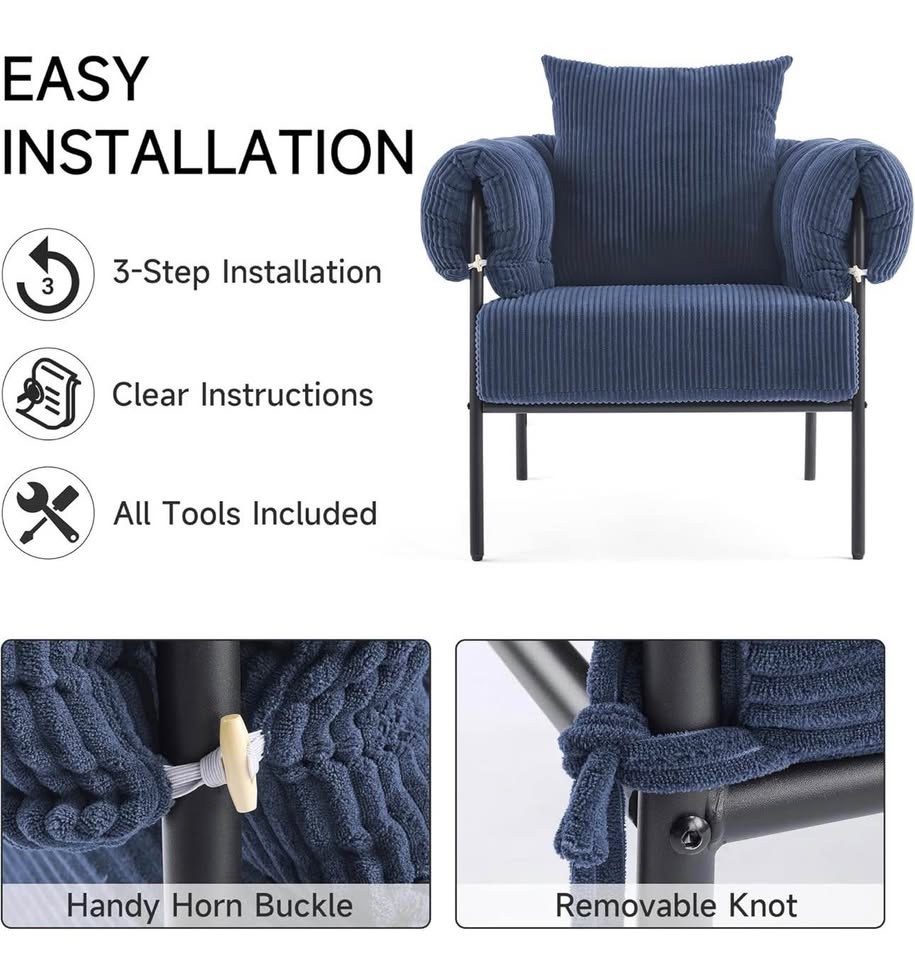 Modern Blue Accent Chair with Pillow – Cozy Upholstered Reading - photo 3