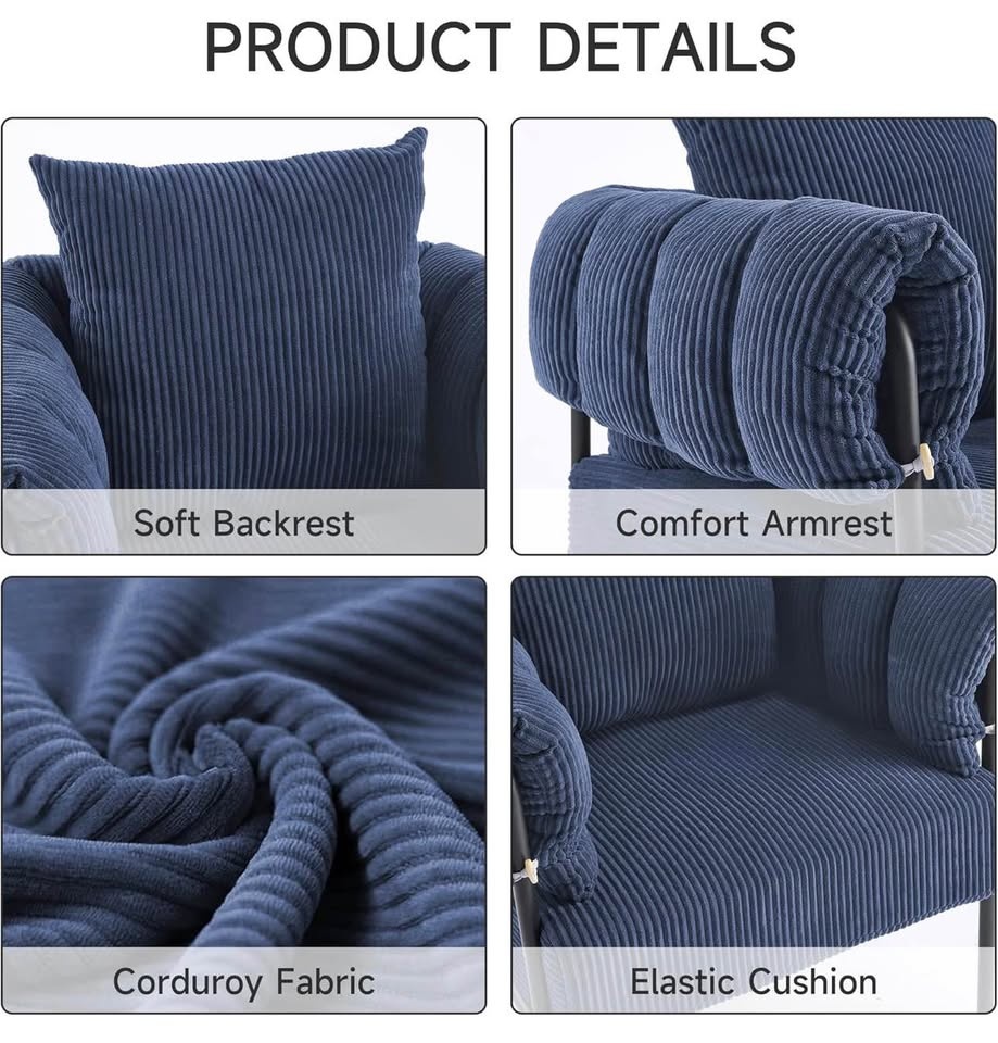 Modern Blue Accent Chair with Pillow – Cozy Upholstered Reading - photo 4