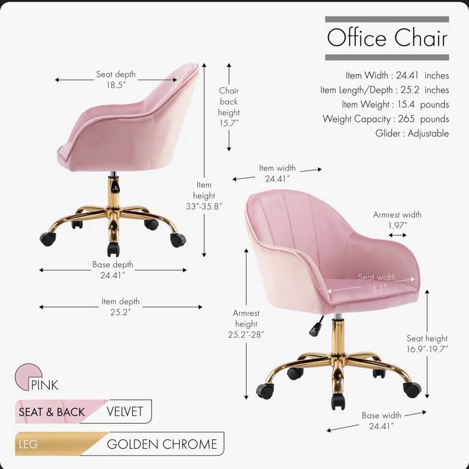 Pink Velvet Swivel Desk Chair - photo 3