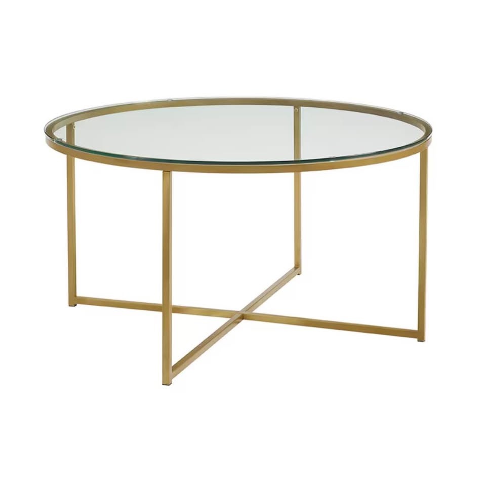 Welwick Designs 36-inch Clear/Gold Round Glass Coffee Table - photo 3