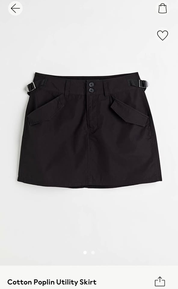 H&M Cotton Poplin Utility Skirt - Black, Size Large