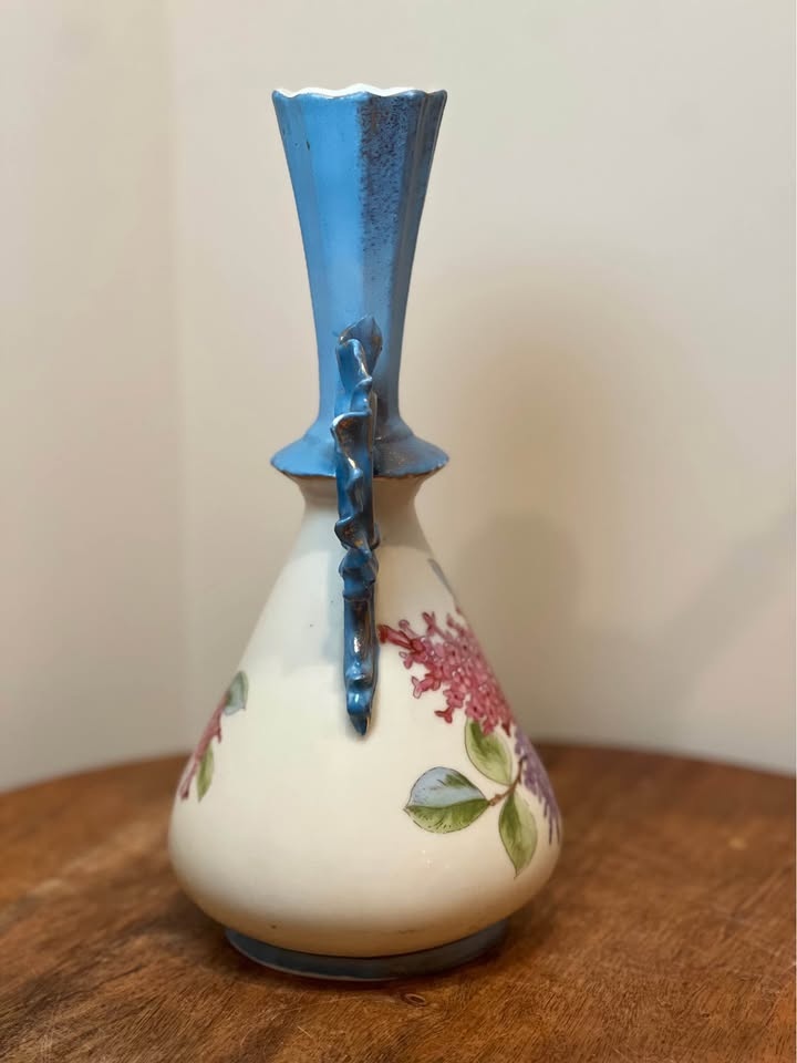 Vintage Hand-Painted Double Handle Floral Vase 9.5” Tall - photo 2