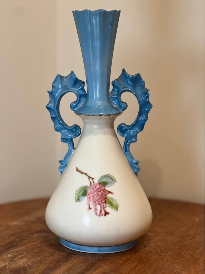 Vintage Hand-Painted Double Handle Floral Vase 9.5” Tall - photo 3