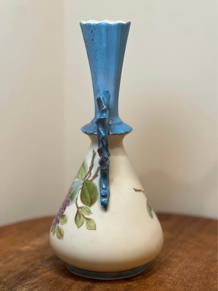 Vintage Hand-Painted Double Handle Floral Vase 9.5” Tall - photo 4
