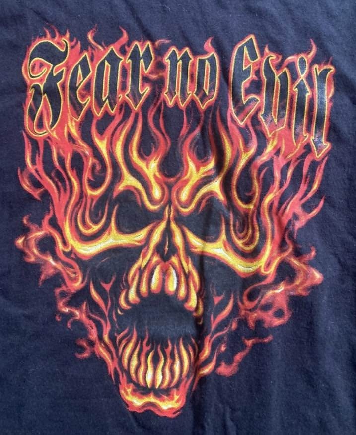 VINTAGE 2000s Fear No Evil T Shirt XL Y2K SKULL FLAMES - photo 2