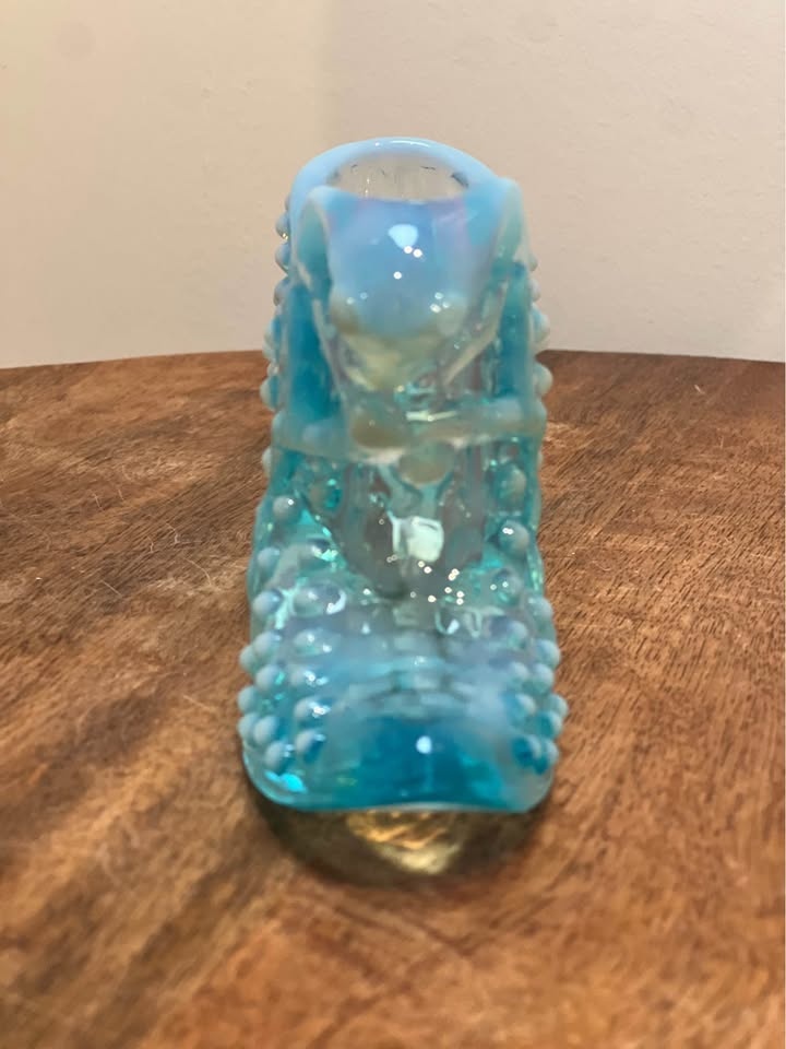 Vintage Fenton Hobnail Opalescent Blue Glass Shoe Slipper Cat - photo 2