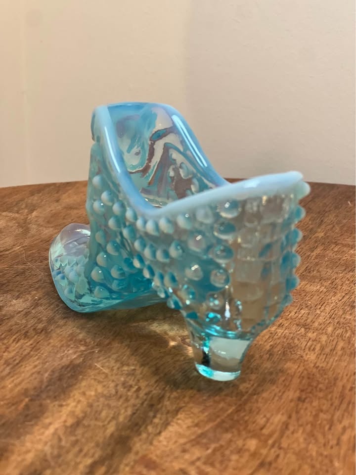 Vintage Fenton Hobnail Opalescent Blue Glass Shoe Slipper Cat - photo 4
