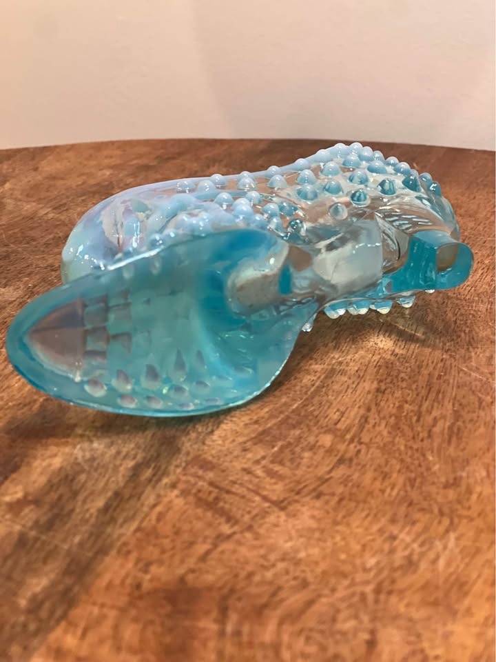 Vintage Fenton Hobnail Opalescent Blue Glass Shoe Slipper Cat - photo 5