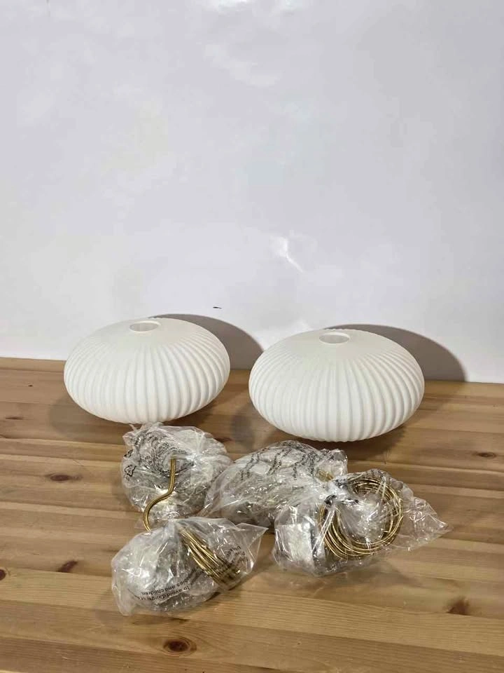 Milk Glass Pendant Lights White Gold 2 Pack, New