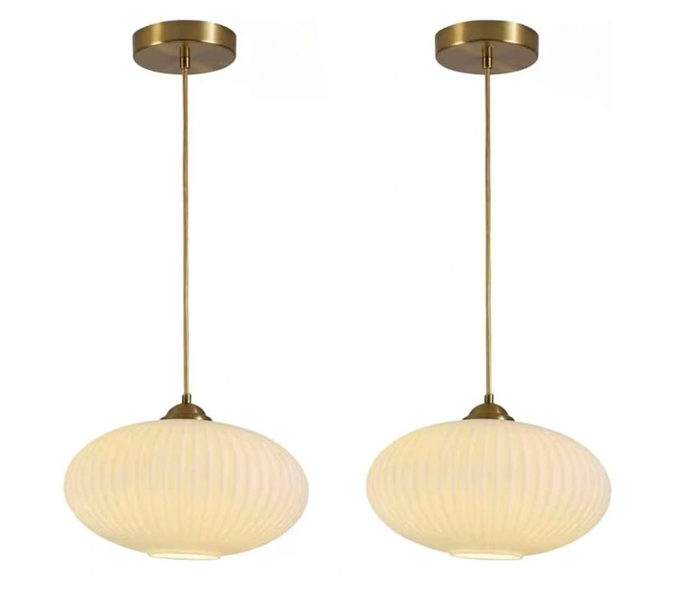 Milk Glass Pendant Lights White Gold 2 Pack, New - photo 2