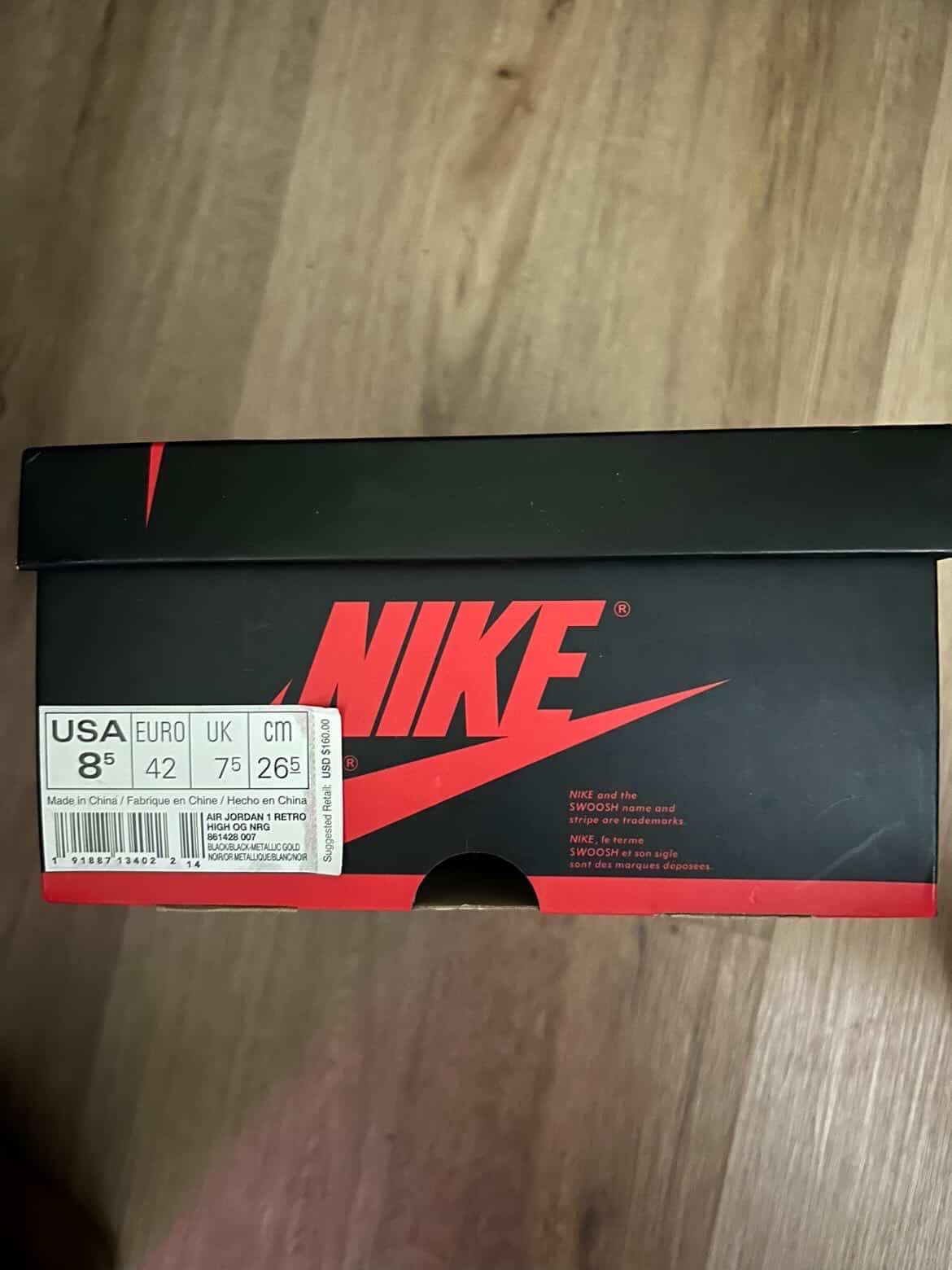 Nike Air Jordan 1 Retro High OG NRG Gold Black White Mens 8.5 - photo 5