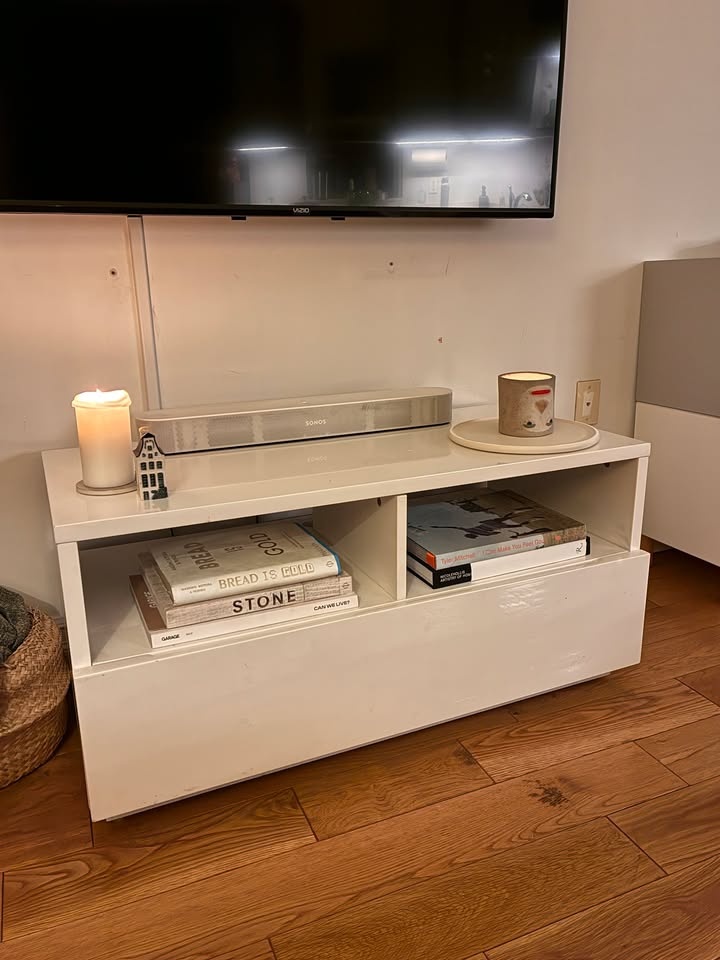 CB2 White High-Gloss Media Console TV Stand