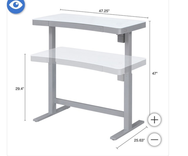 Tresanti Adjustable Glass Top USB Wireless Sit/Stand Desk