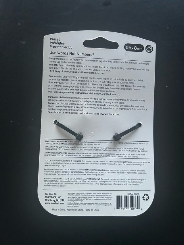 Brand New Wordlock Bike Lock 5ft 150cm- Prizm - photo 2