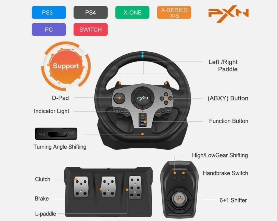 PXN V9 PC Steering Wheel with Pedals & Shifter - photo 2