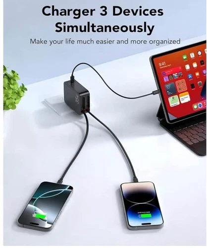 35W Wall Charger w/ Retractable USB-C & iOS Cable + Extra USB-C