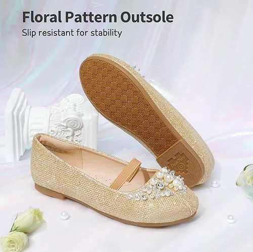 Dream Pairs Girls' Gold Glitter Ballerina Flats - Size 11
