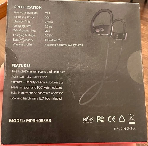 MPOW Sport Bluetooth Earphones With Case Model MPBH088AB New In - photo 3