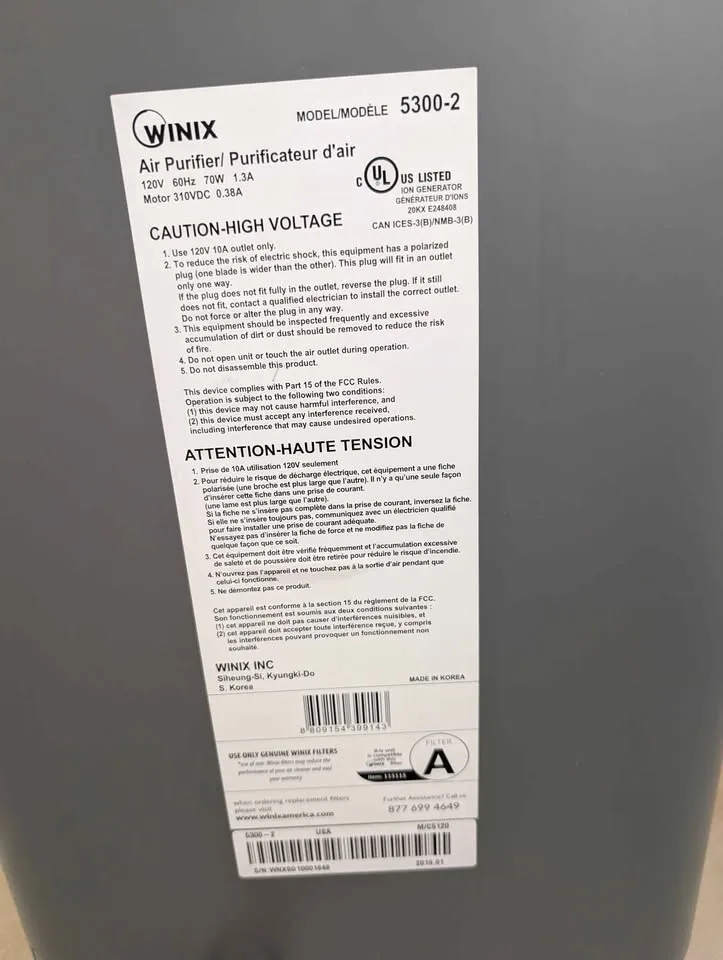 WINIX 5300-2 Air Purifier (new HEPA filter needed} image indicator(9)