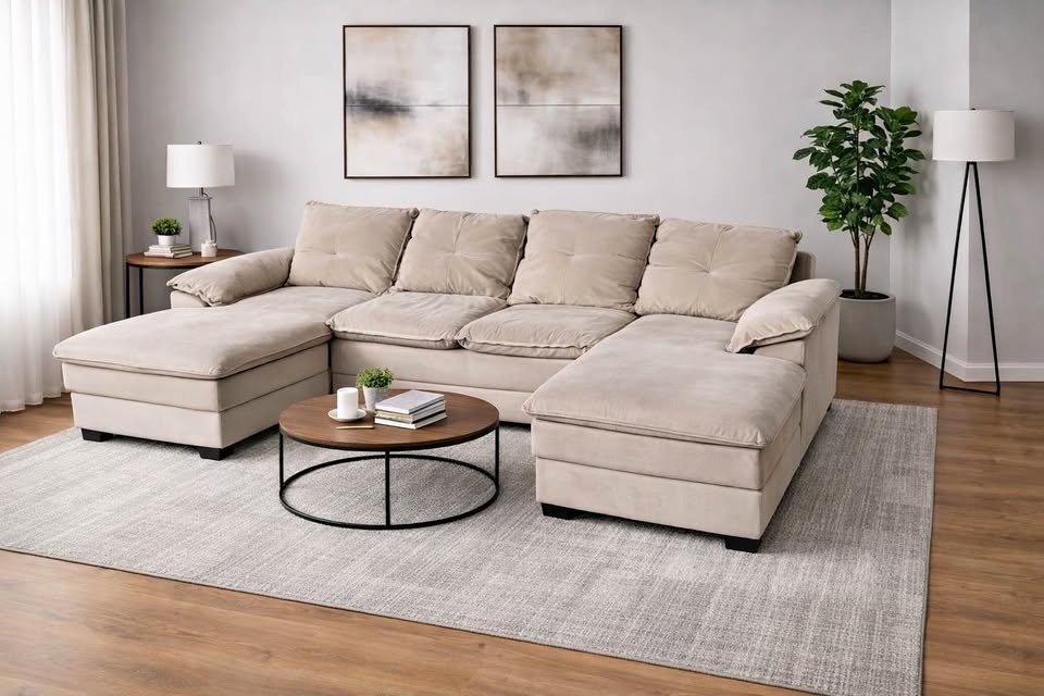 Beige Sectional Sofa with Double Chaise (PICK UP ONLY)