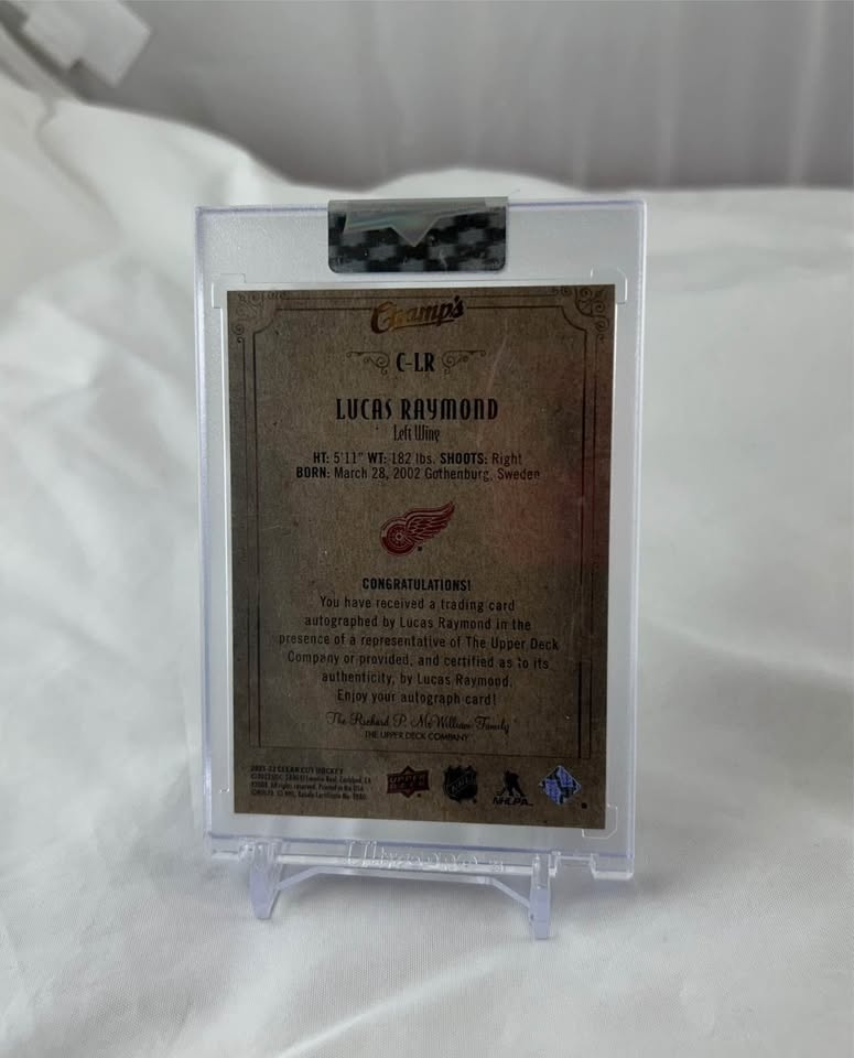 2021-22 Clear Cut Lucas Raymond Champ’s Rookie Auto - photo 2