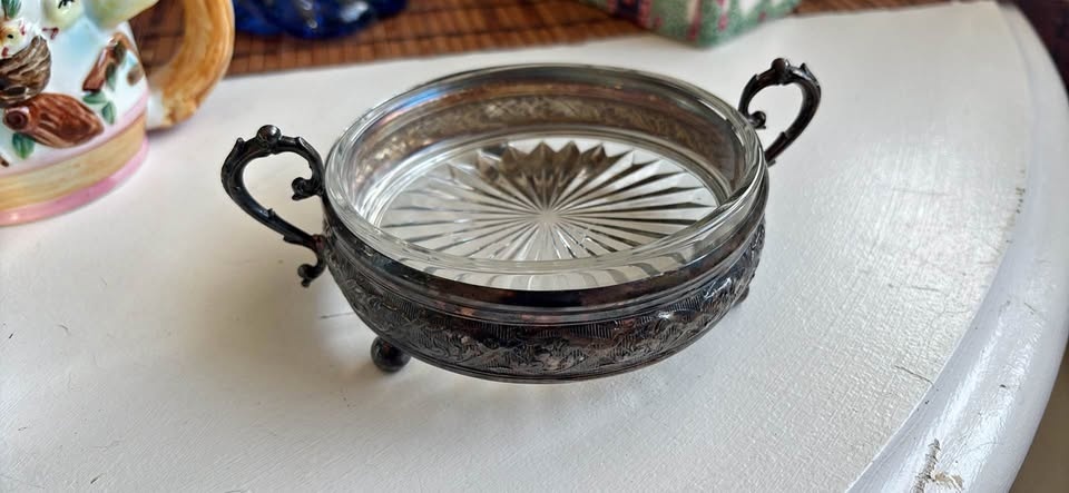 F.B. Rogers Silverplate and Glass Relish Dish