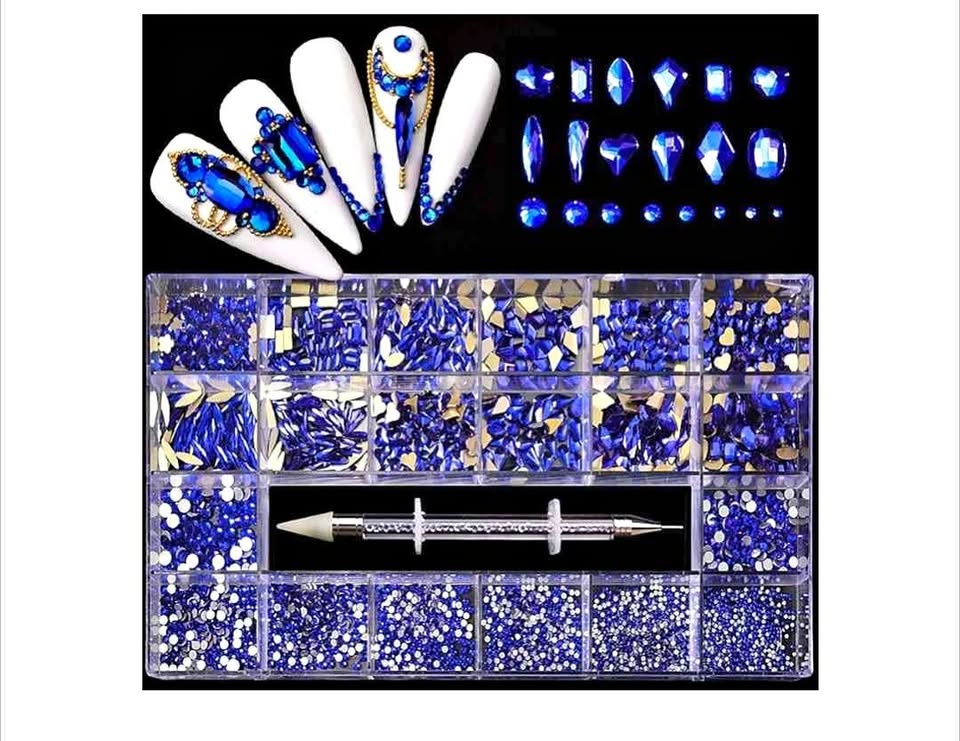3100 pcs 3D Blue Rhinestones Nail Art Jewels