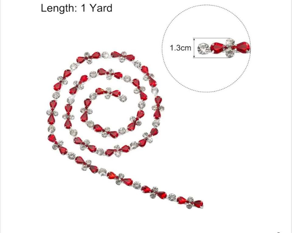 1 Yard Red Crystal Rhinestone Chain Trim for Crafts - photo 2