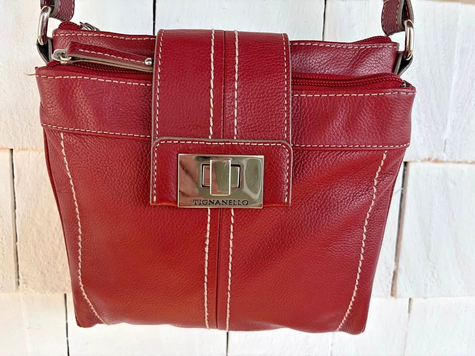 Red leather Tignanello crossbody bag