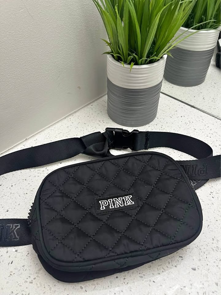 PINK Black Quilted Fanny Pack