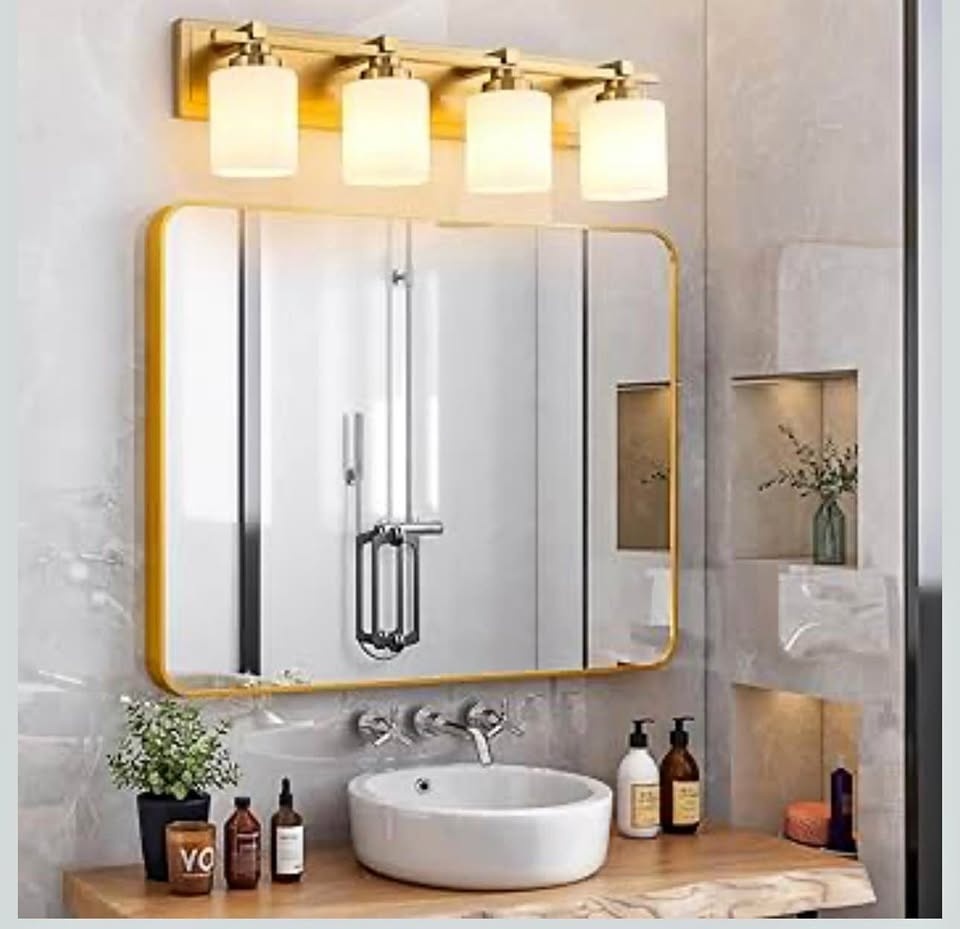 BrKNIt 4 Light Modern Bathroom Vanity Light Fixtures - Brass