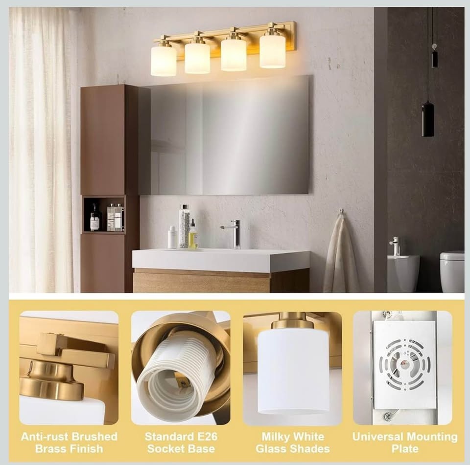 BrKNIt 4 Light Modern Bathroom Vanity Light Fixtures - Brass - photo 2