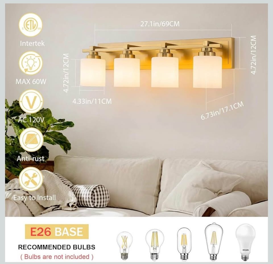 BrKNIt 4 Light Modern Bathroom Vanity Light Fixtures - Brass - photo 4