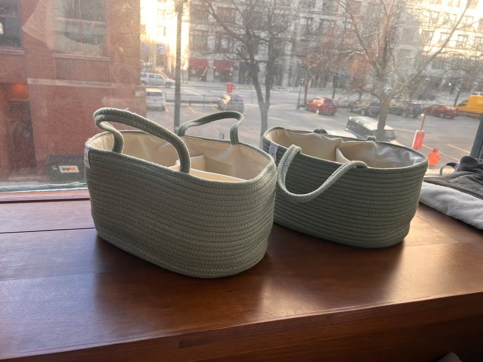 2 Baby Caddy Organizer Rope Baskets - Sage Green - photo 2