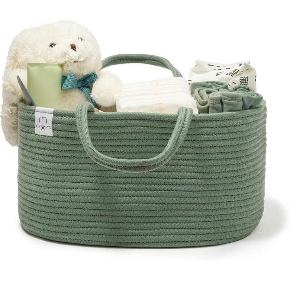 2 Baby Caddy Organizer Rope Baskets - Sage Green - photo 5