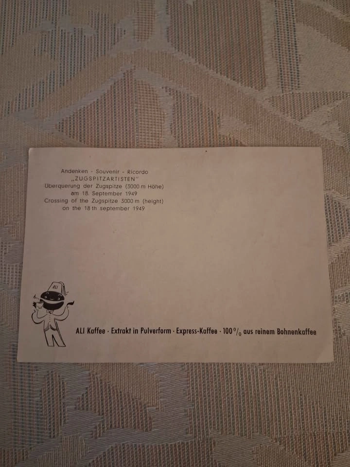 1949 Ali Kaffee Souvenir Postcard - Zugspitze Crossing - photo 2