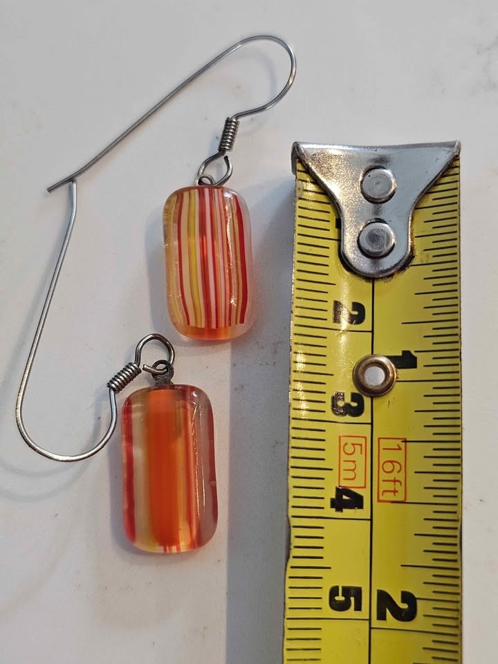Orange, Yellow & Red Striped Glass Dangle Earrings - photo 4