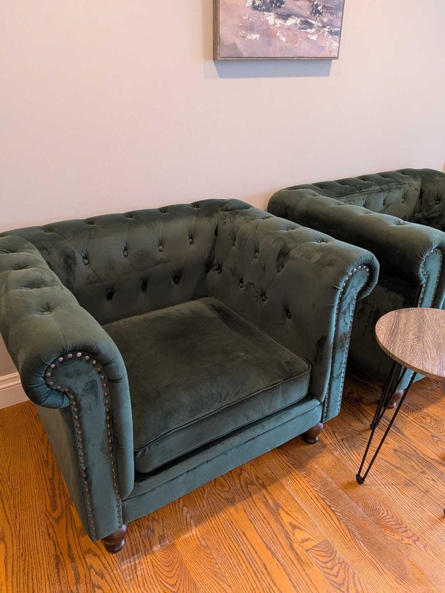 Dark Green Velvet Look Armchair Set of 2 - photo 3